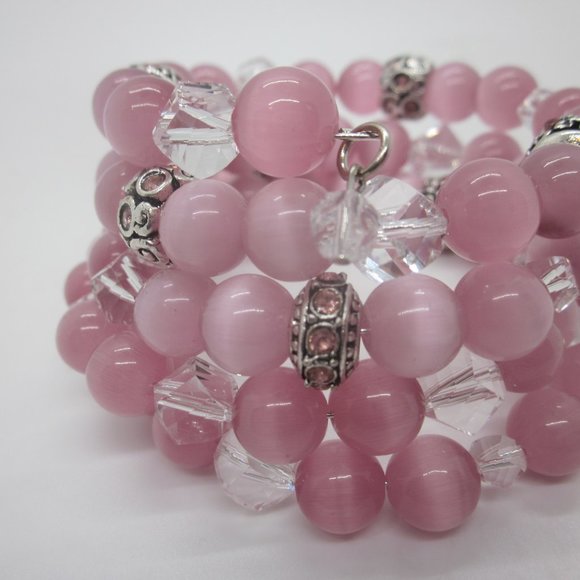 Pink Cats Eye Memory Bracelet - Picture 4 of 6